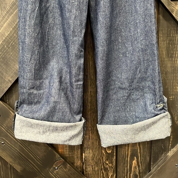 Chesley Denim Jumpsuit S Wide Leg Strapless Pockets Soft Elastic Stretch Waist - Picture 6 of 10